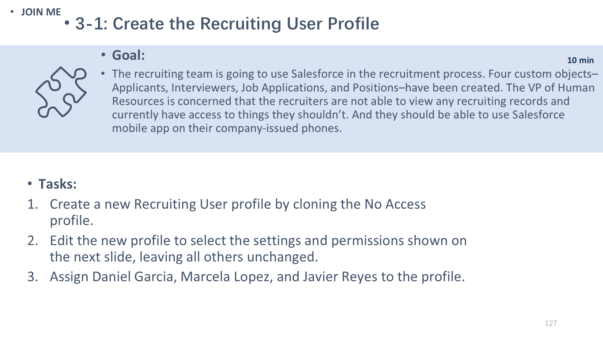 3-1: Create the Recruiting User Profile