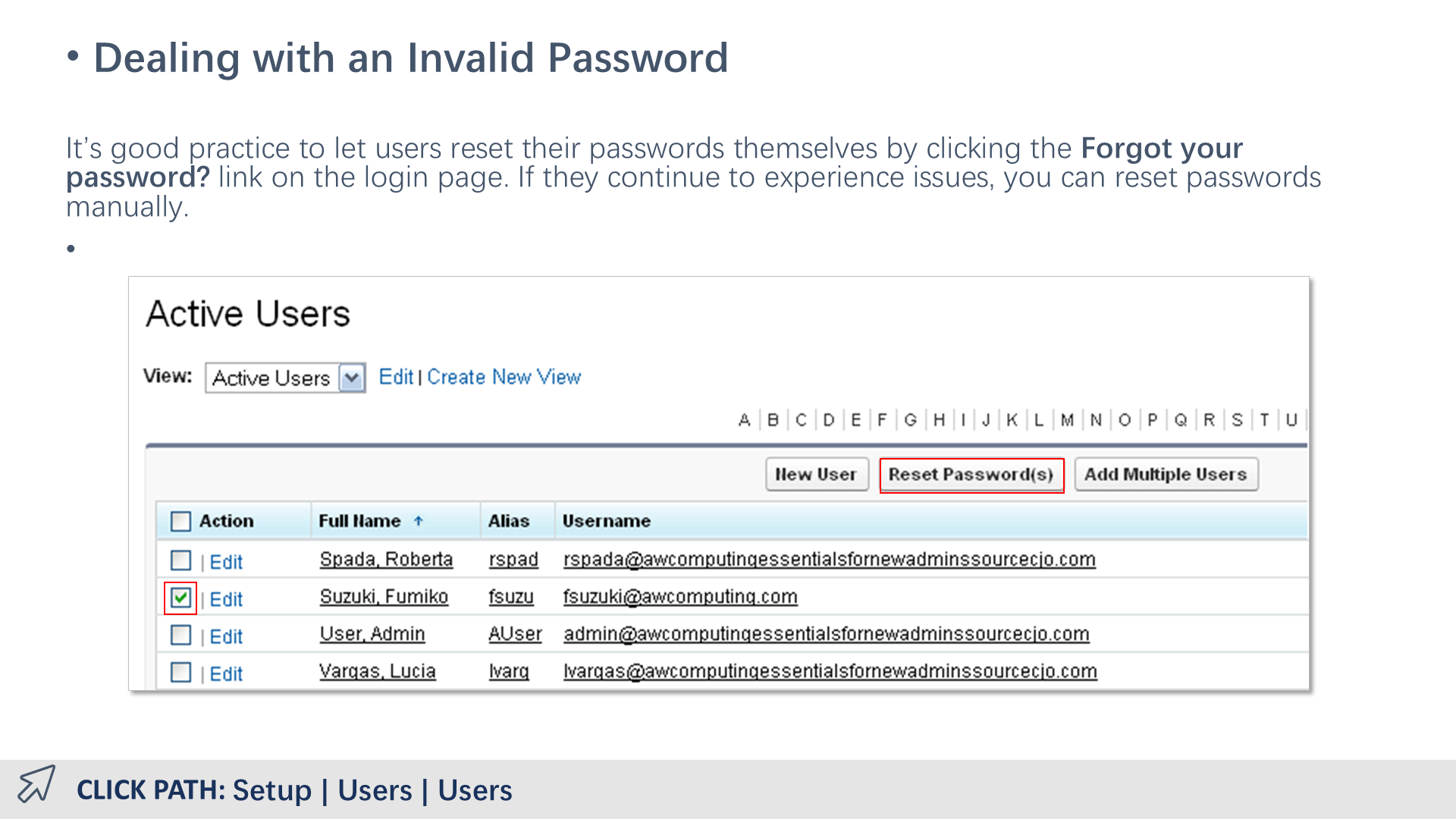Dealing with an Invalid Password
