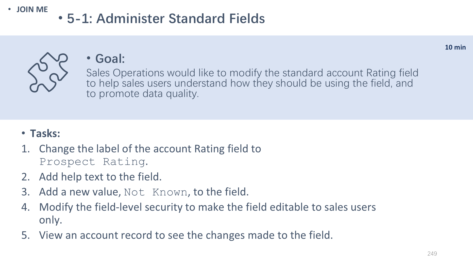 5-1: Administer Standard Fields