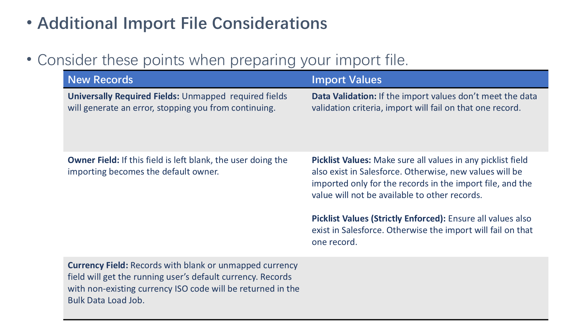 Additional Import File Considerations