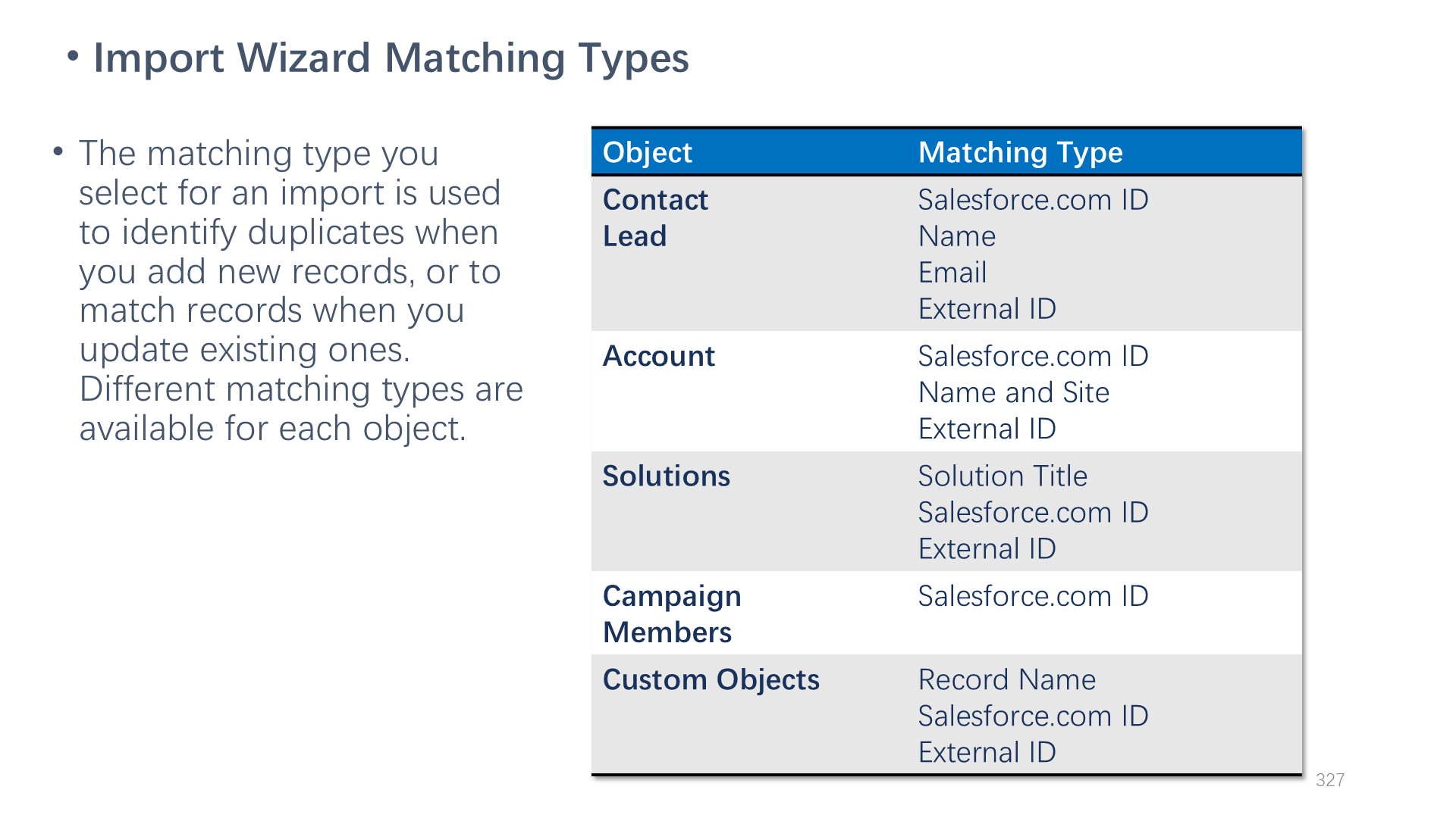 Import Wizard Matching Types