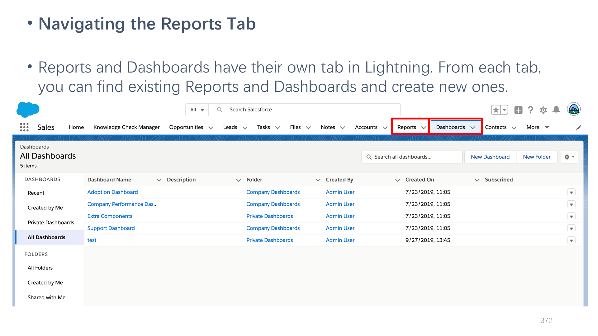 Navigating the Reports Tab
