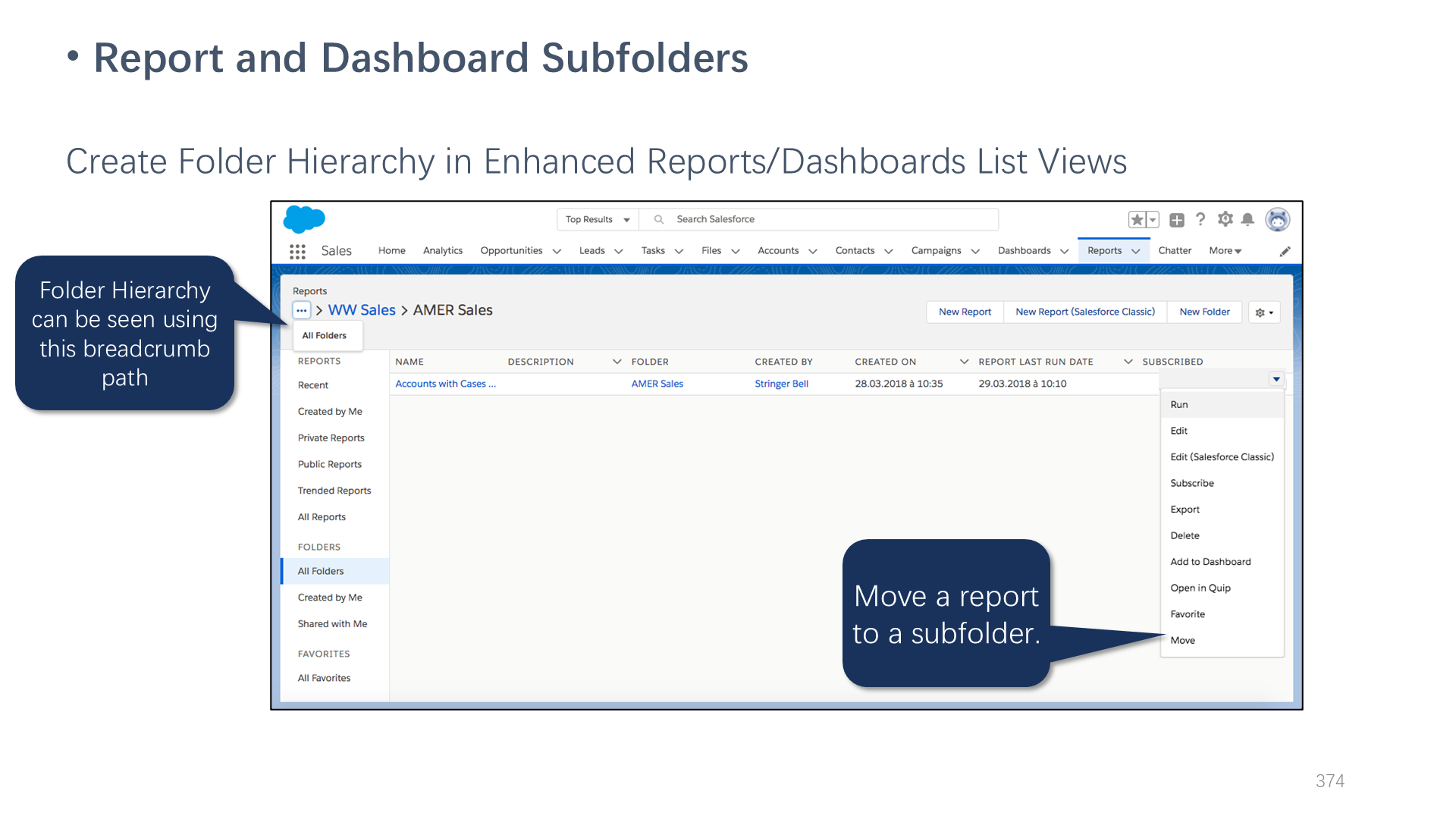 Report and Dashboard Subfolders