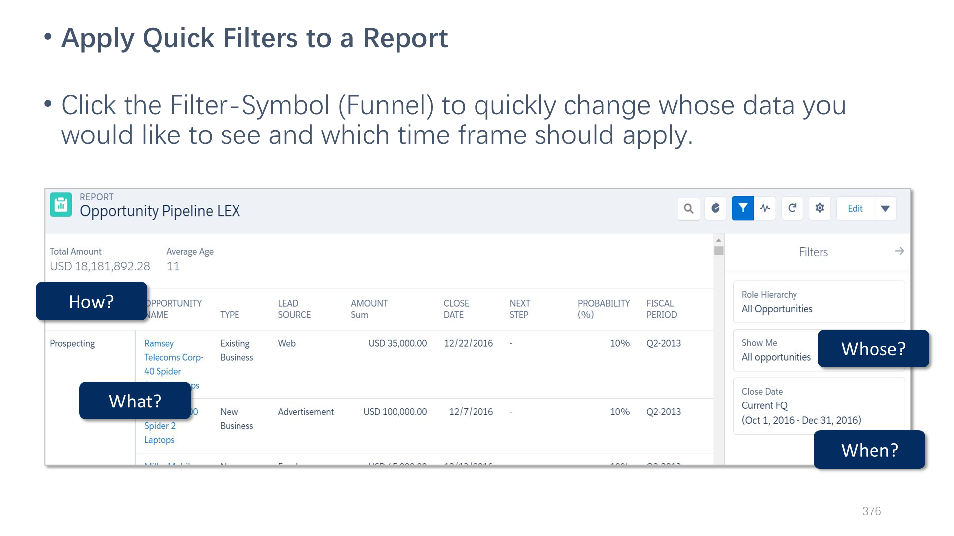 Apply Quick Filters to a Report
