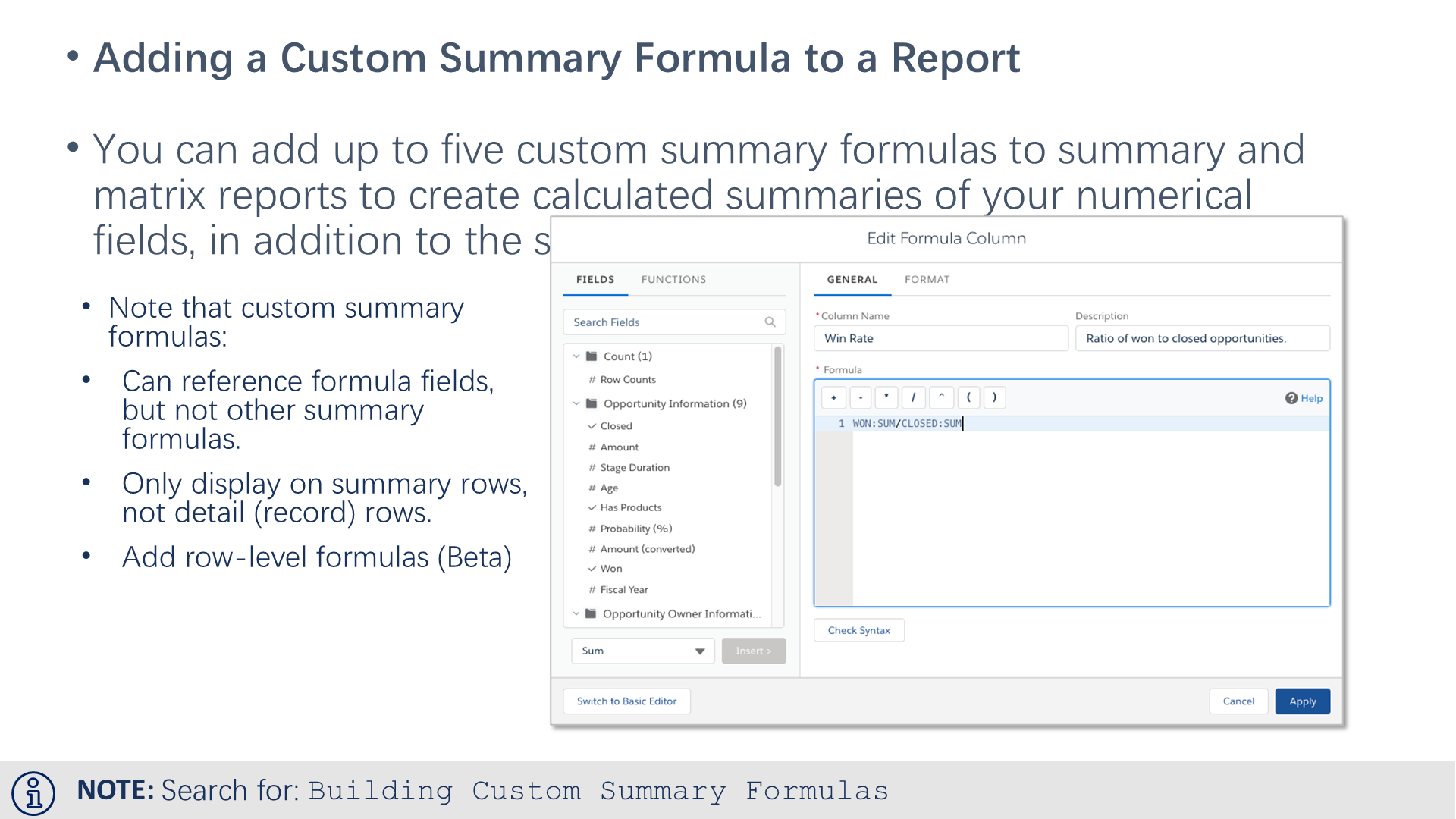 Adding a Custom Summary Formula to a Report