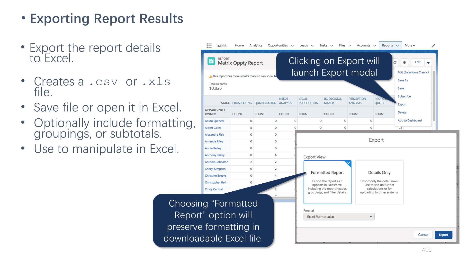 Exporting Report Results