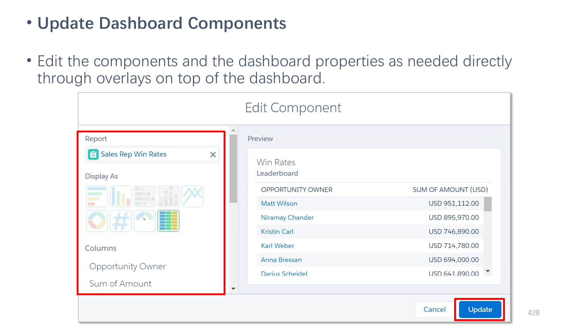 Update Dashboard Components