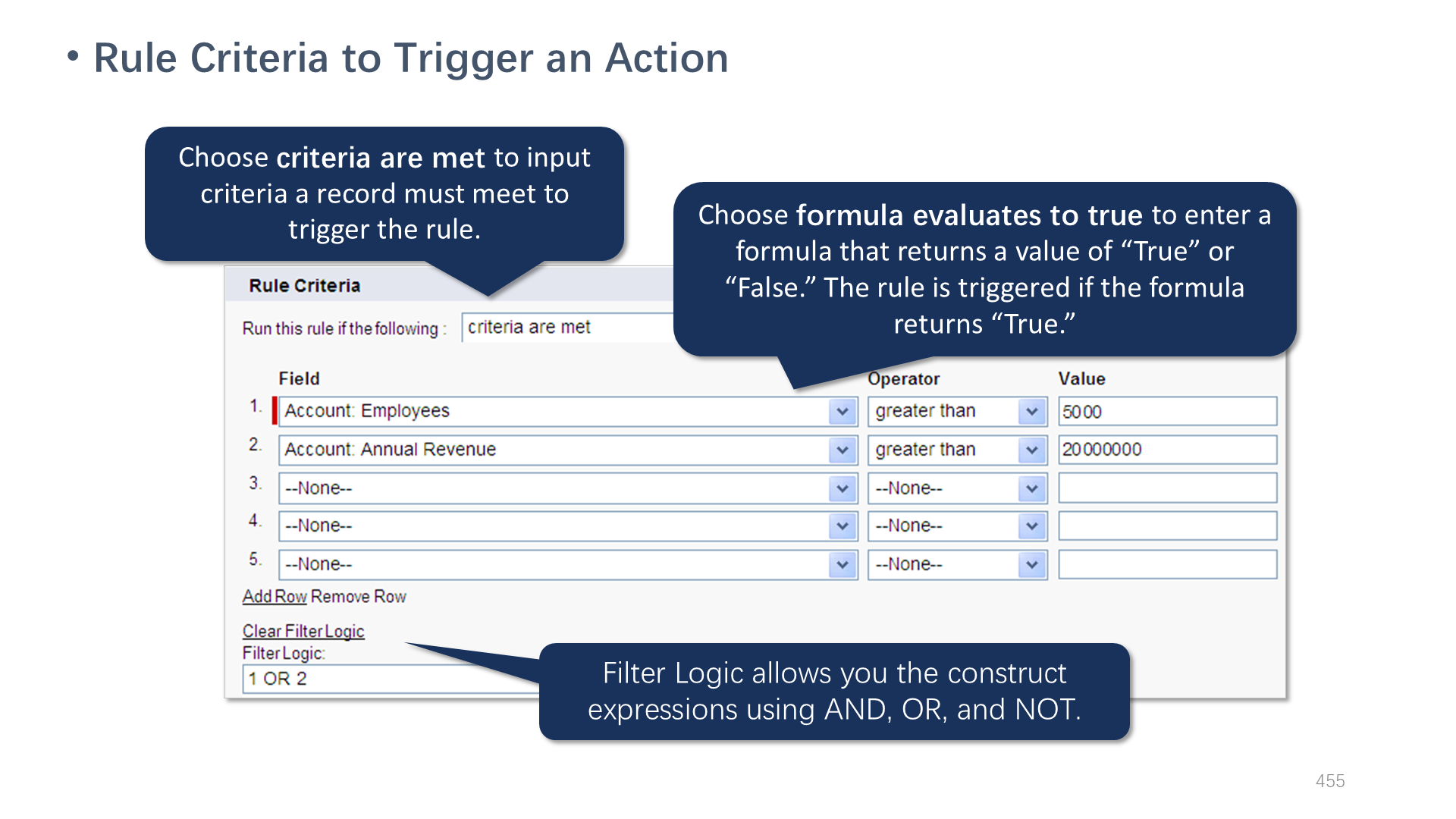 Rule Criteria to Trigger an Action