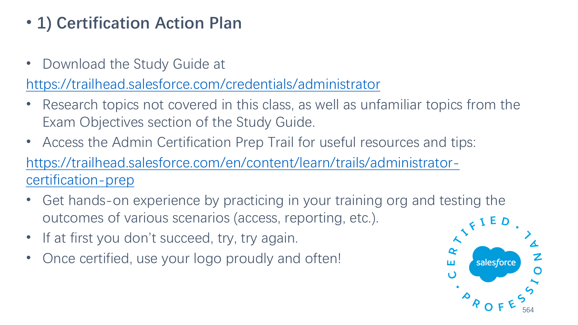 1) Certification Action Plan