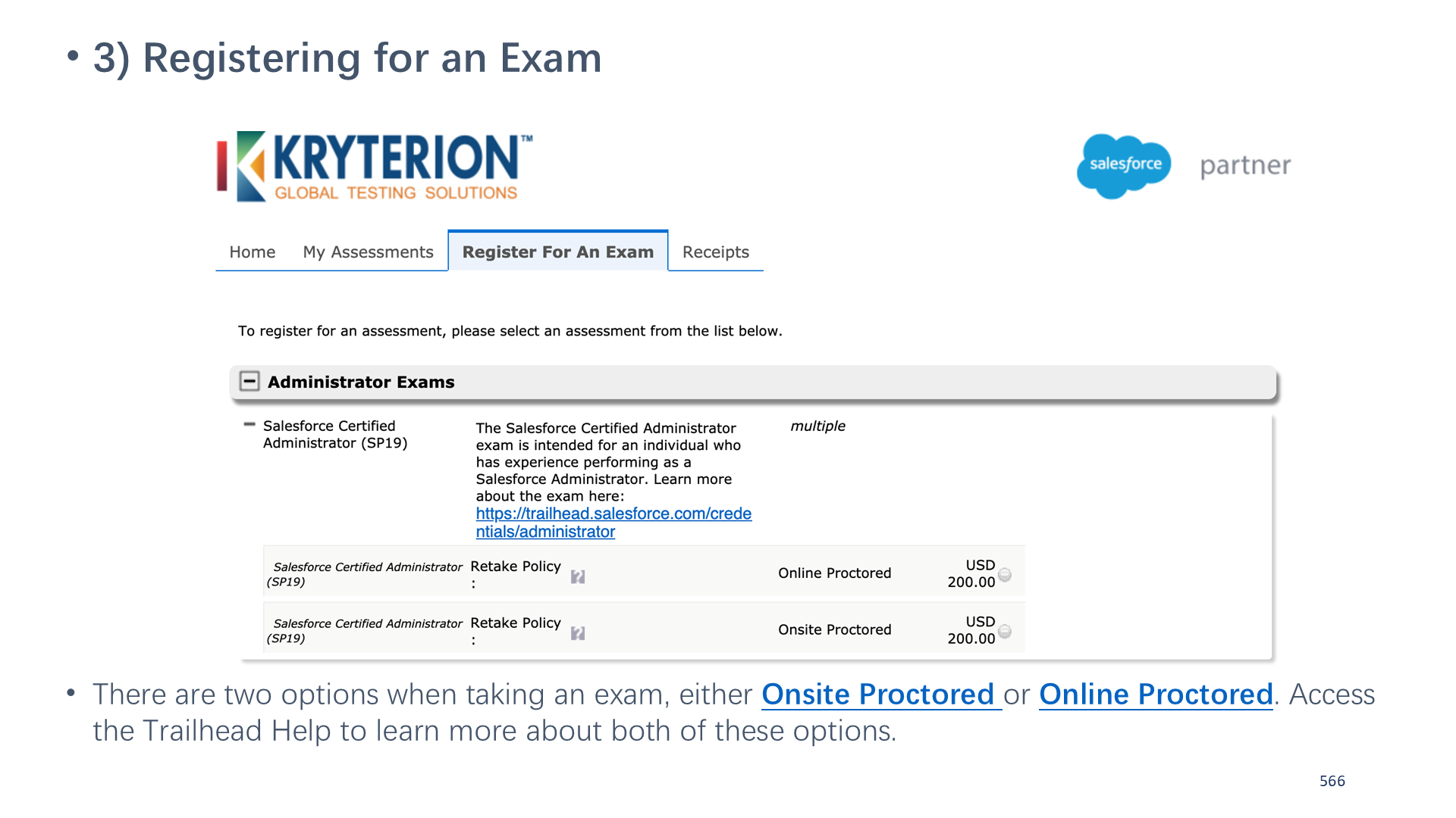 3) Registering for an Exam