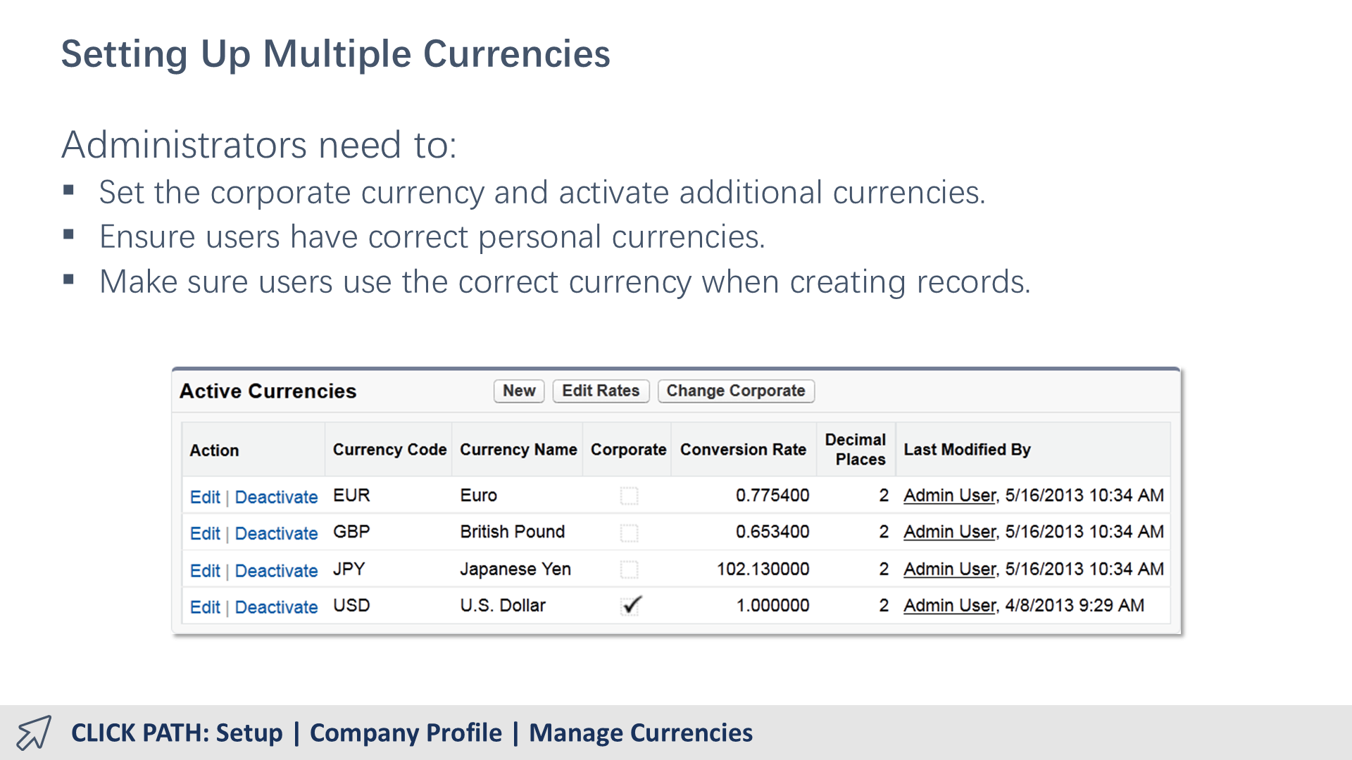 Setting Up Multiple Currencies