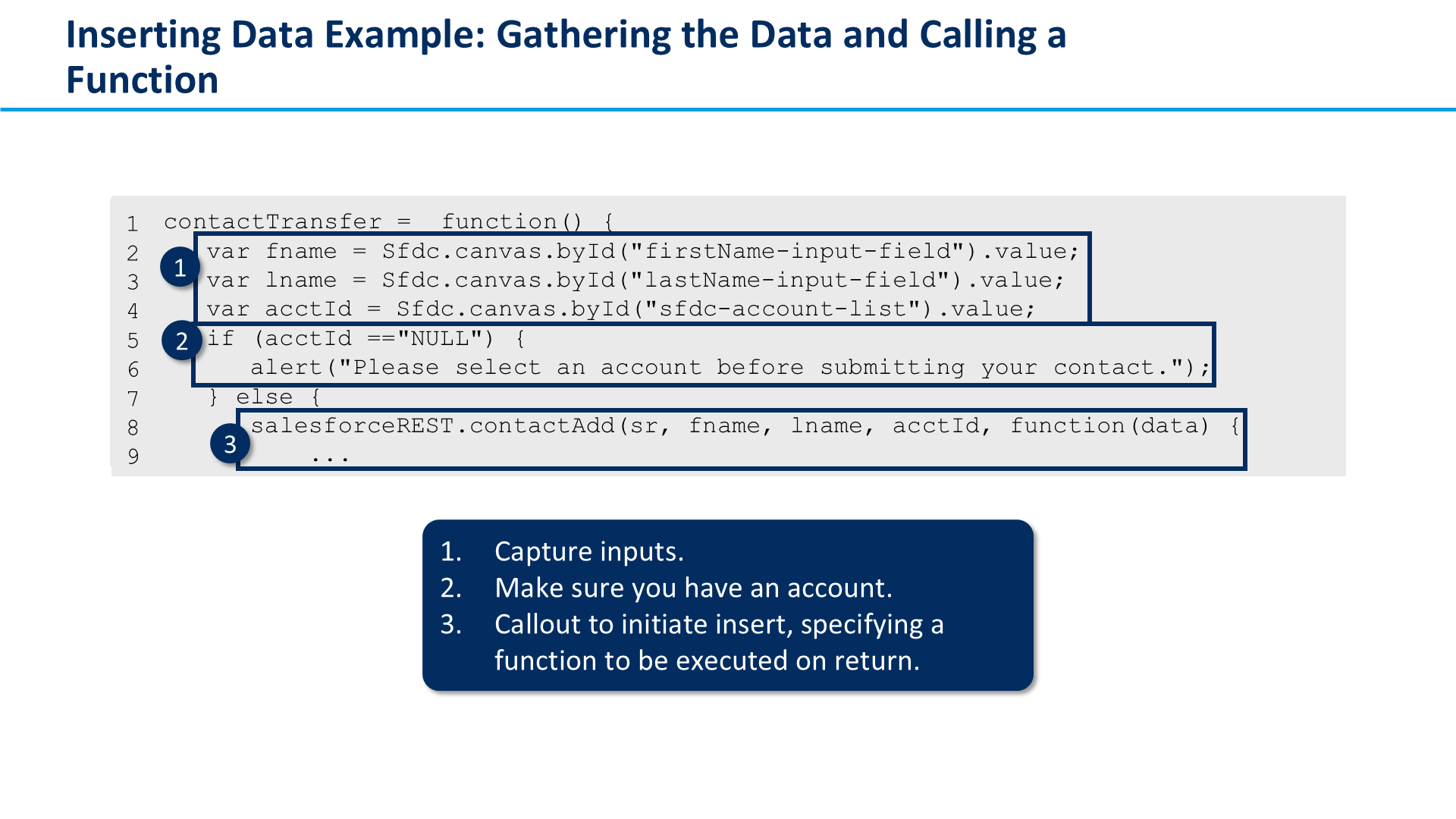 Inserting Data Example: Gathering the Data and Calling a Function