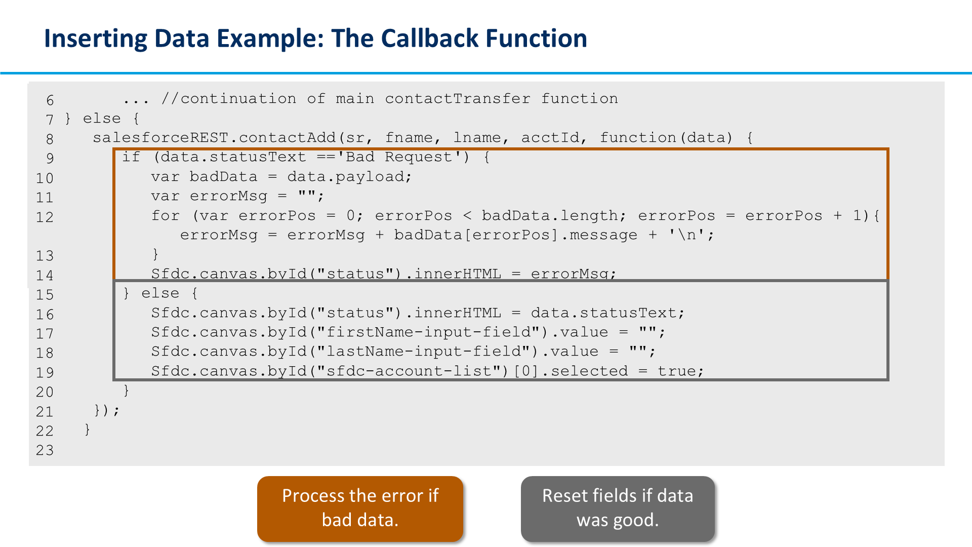Inserting Data Example: The Callback Function