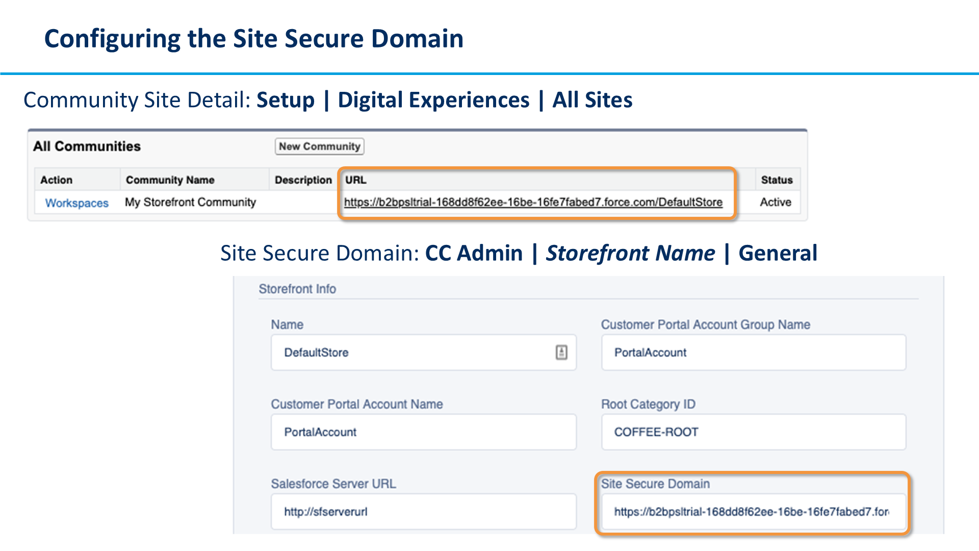 Configuring the Site Secure Domain