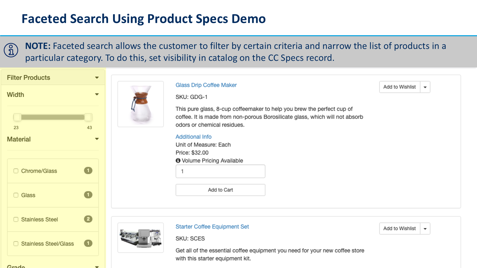 Faceted Search Using Product Specs Demo