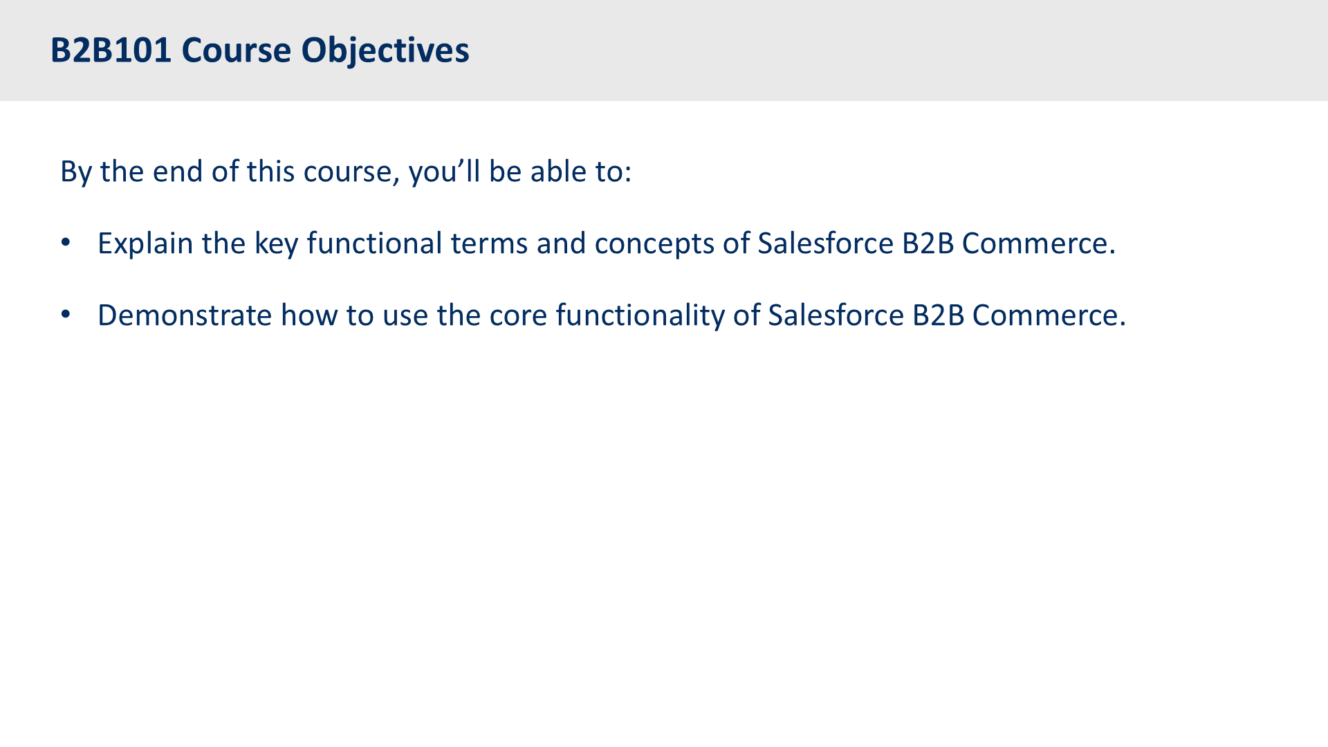 B2B101 Course Objectives
