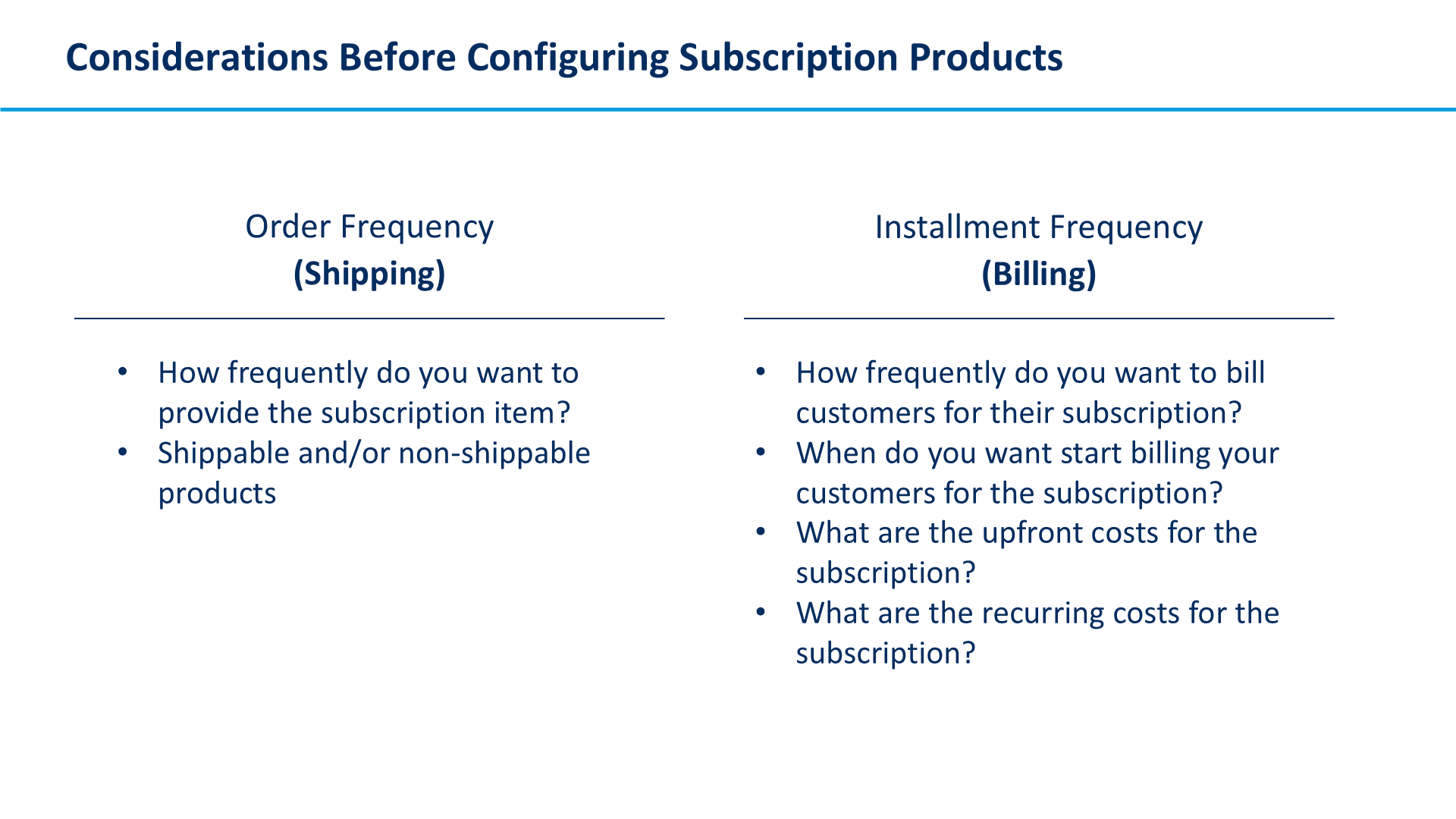 Considerations Before Configuring Subscription Products