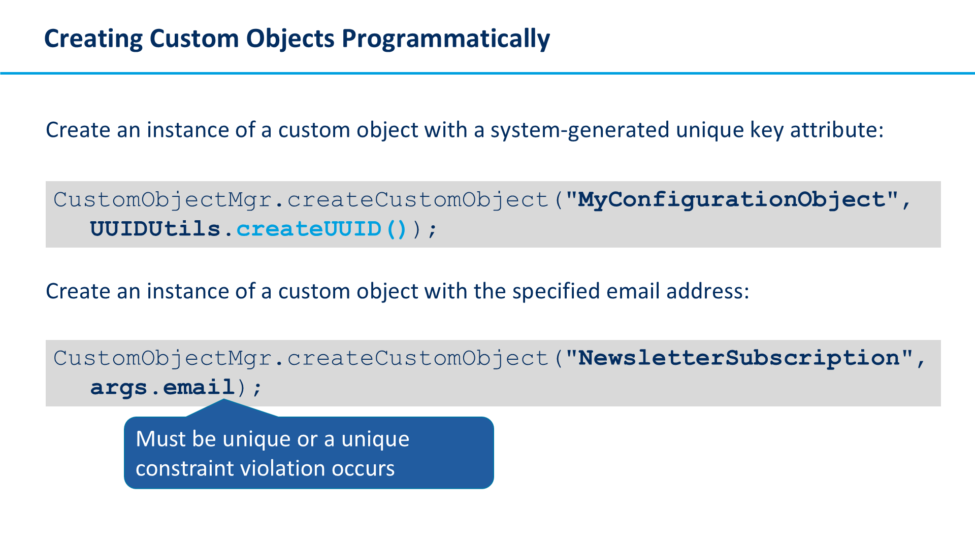 Creating Custom Objects Programmatically