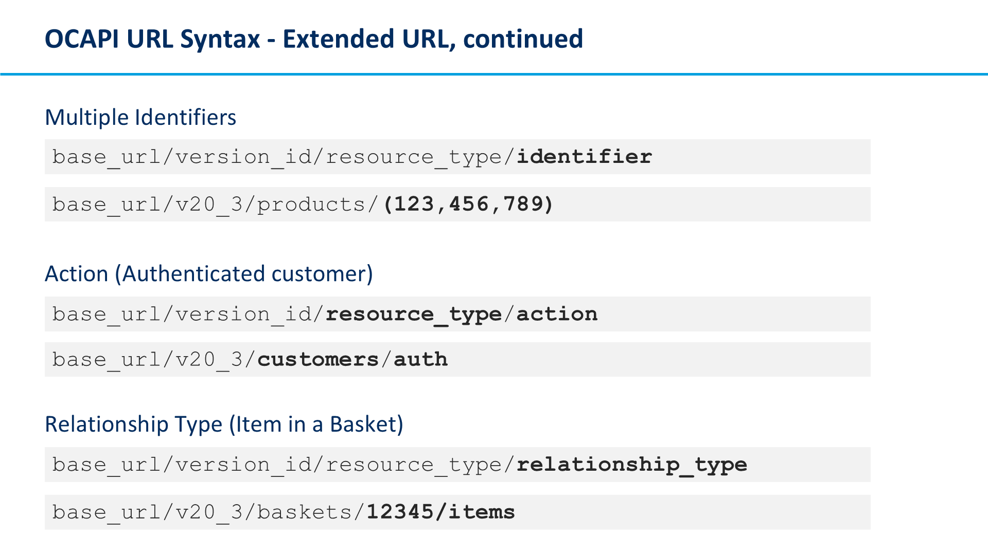 OCAPI URL Syntax - Extended URL, continued