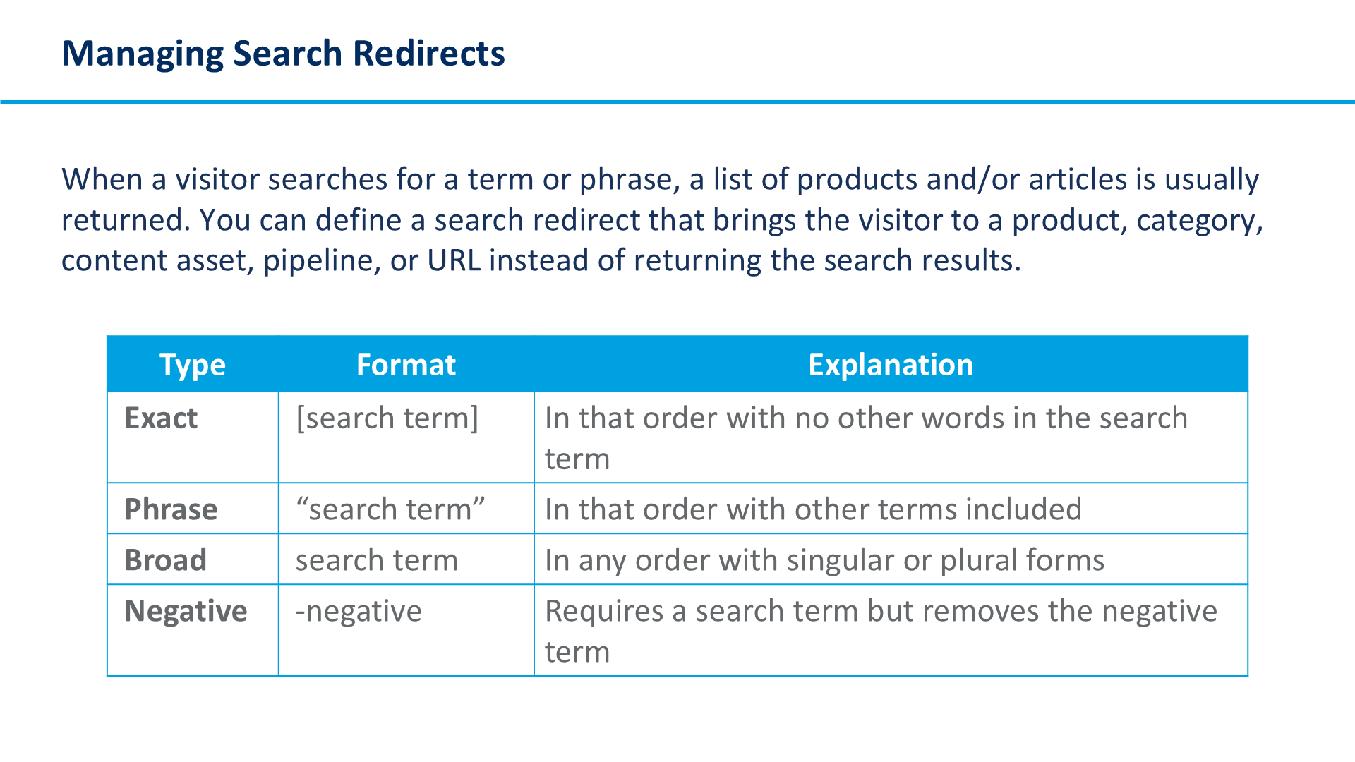 Managing Search Redirects