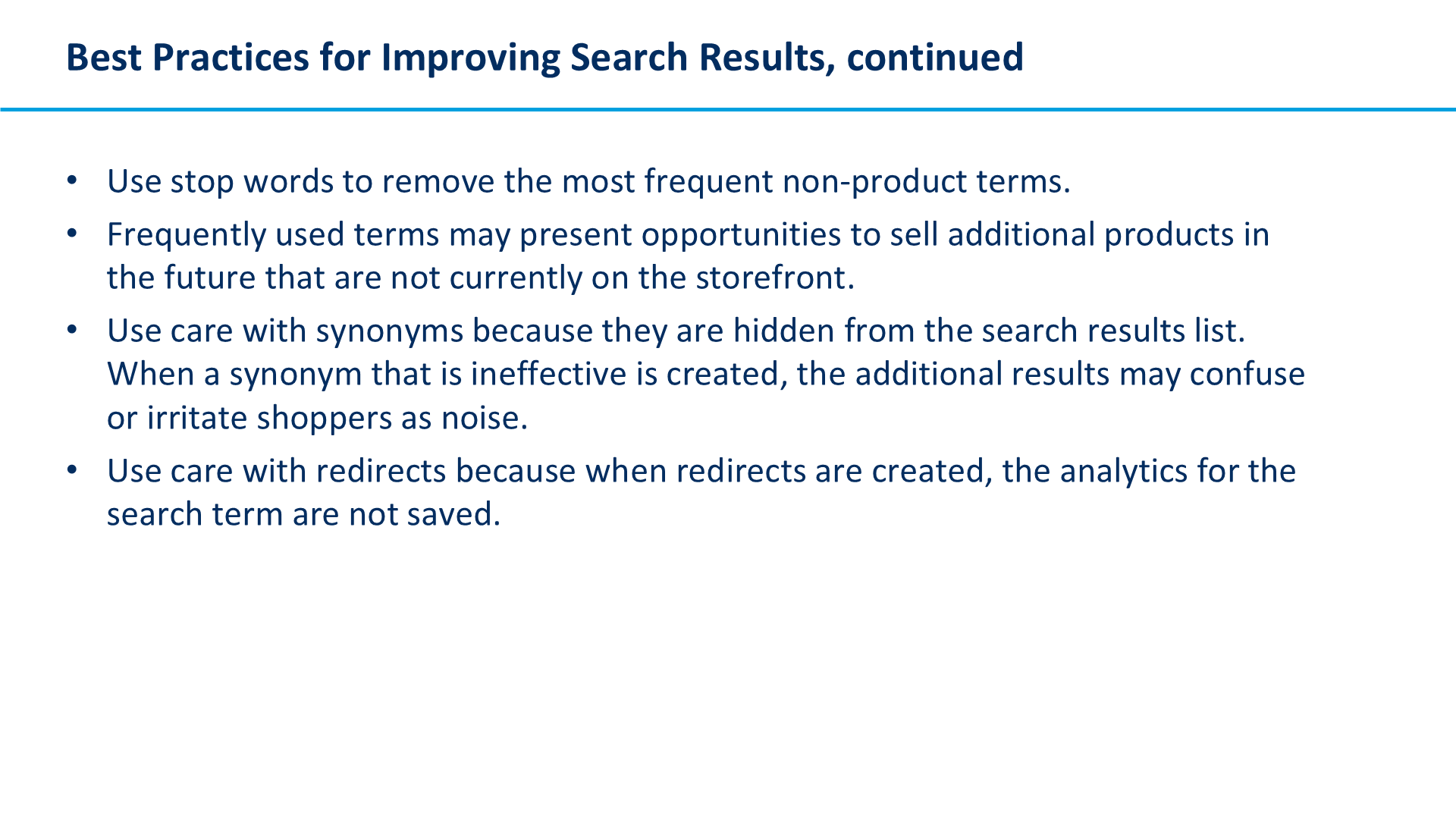 Best Practices for Improving Search Results, continued