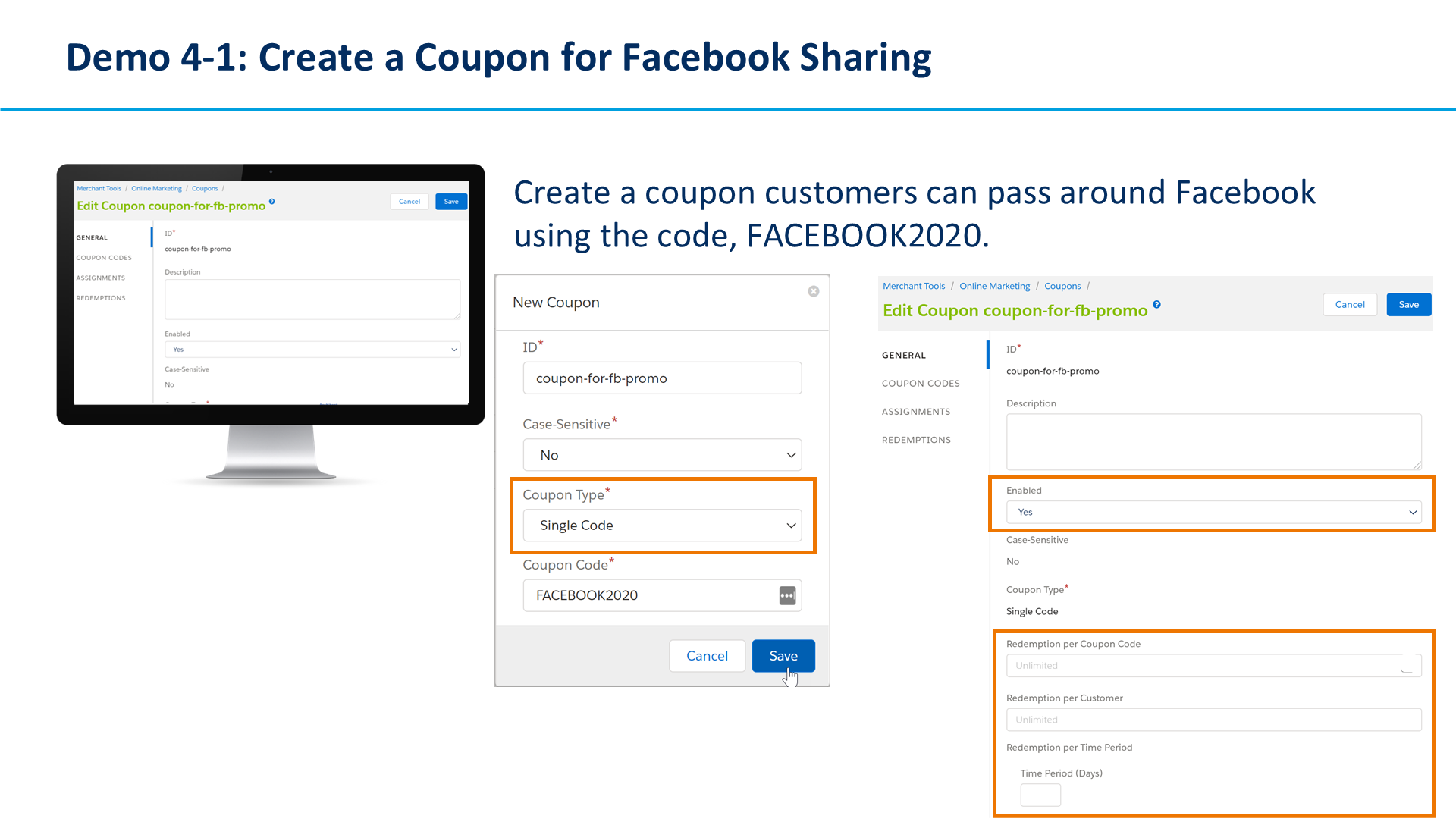 Demo 4-1: Create a Coupon for Facebook Sharing
