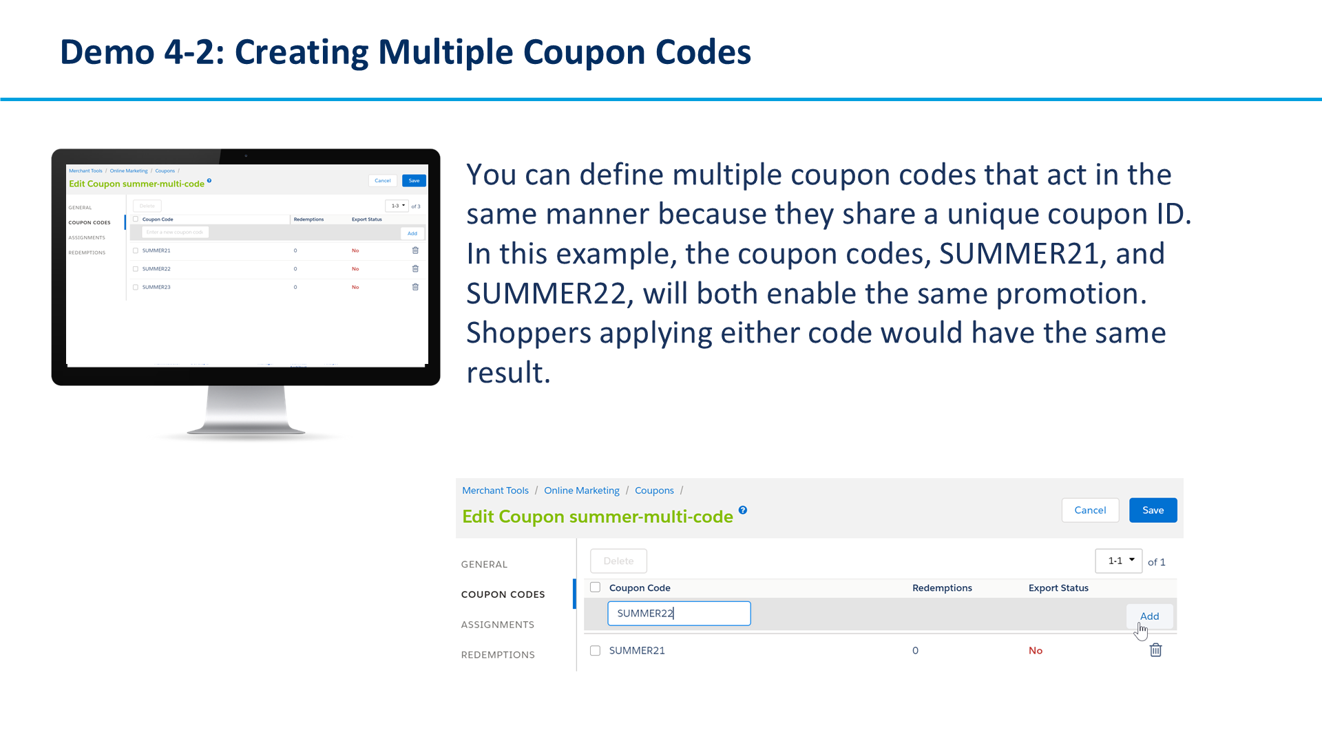 Demo 4-2: Creating Multiple Coupon Codes