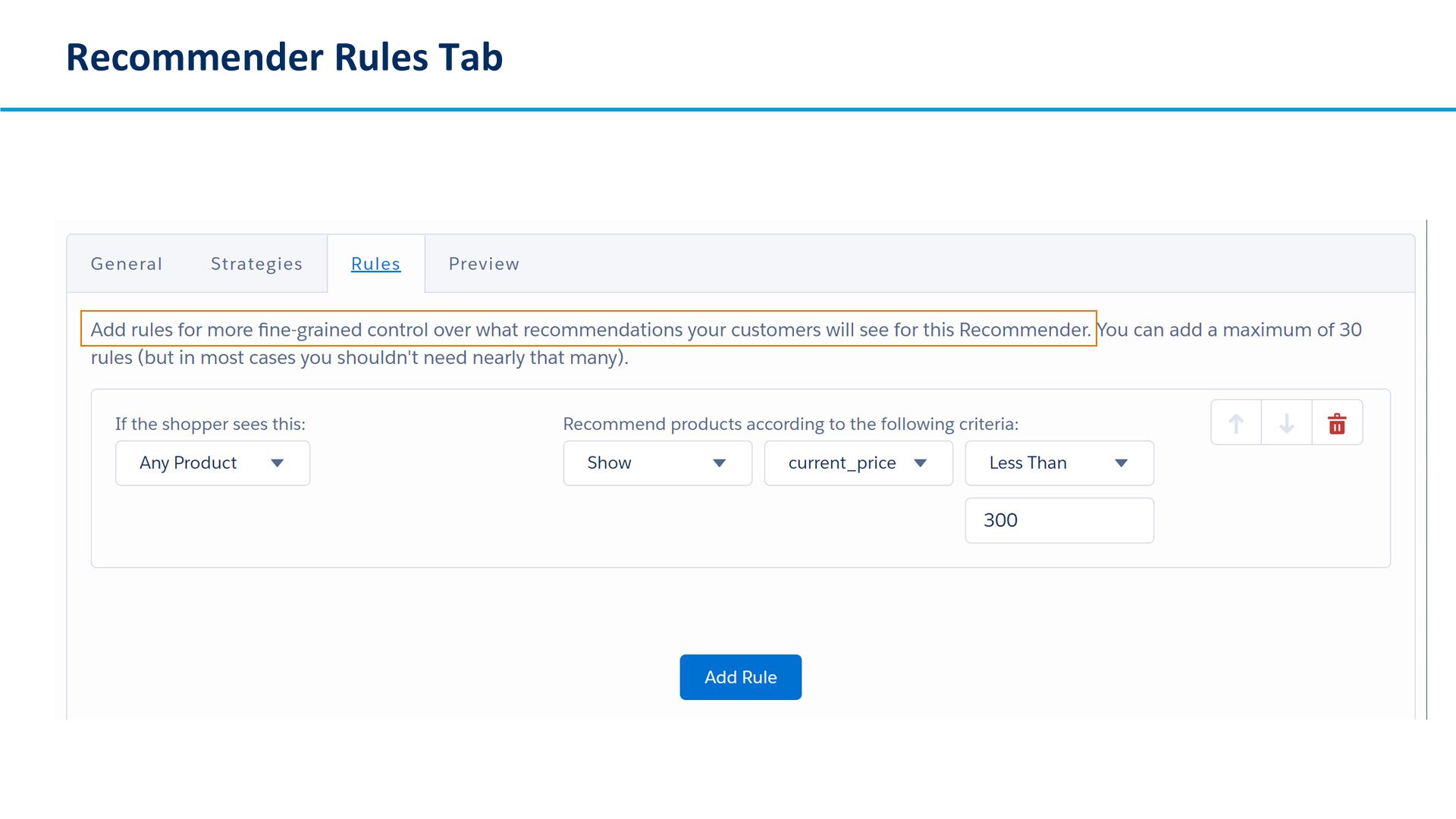 Recommender Rules Tab