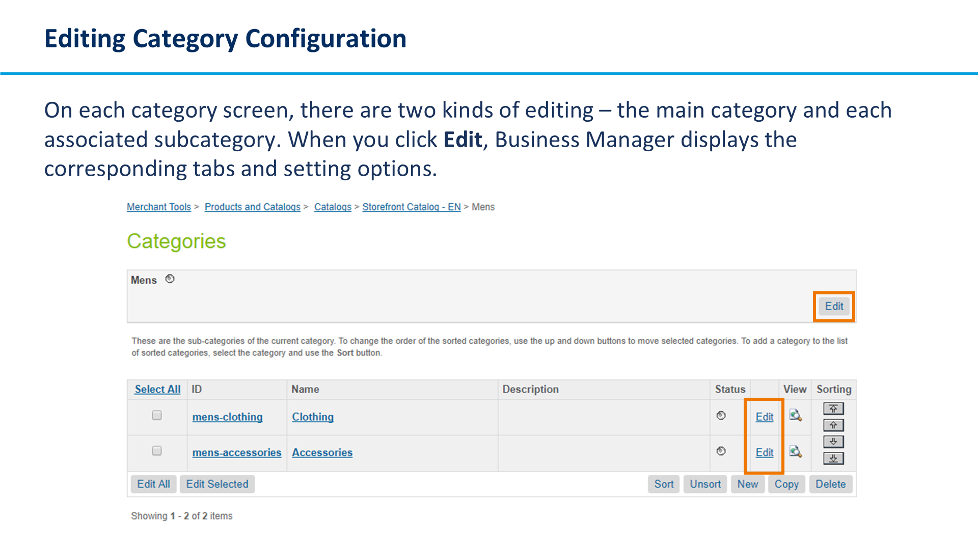 Editing Category Configuration