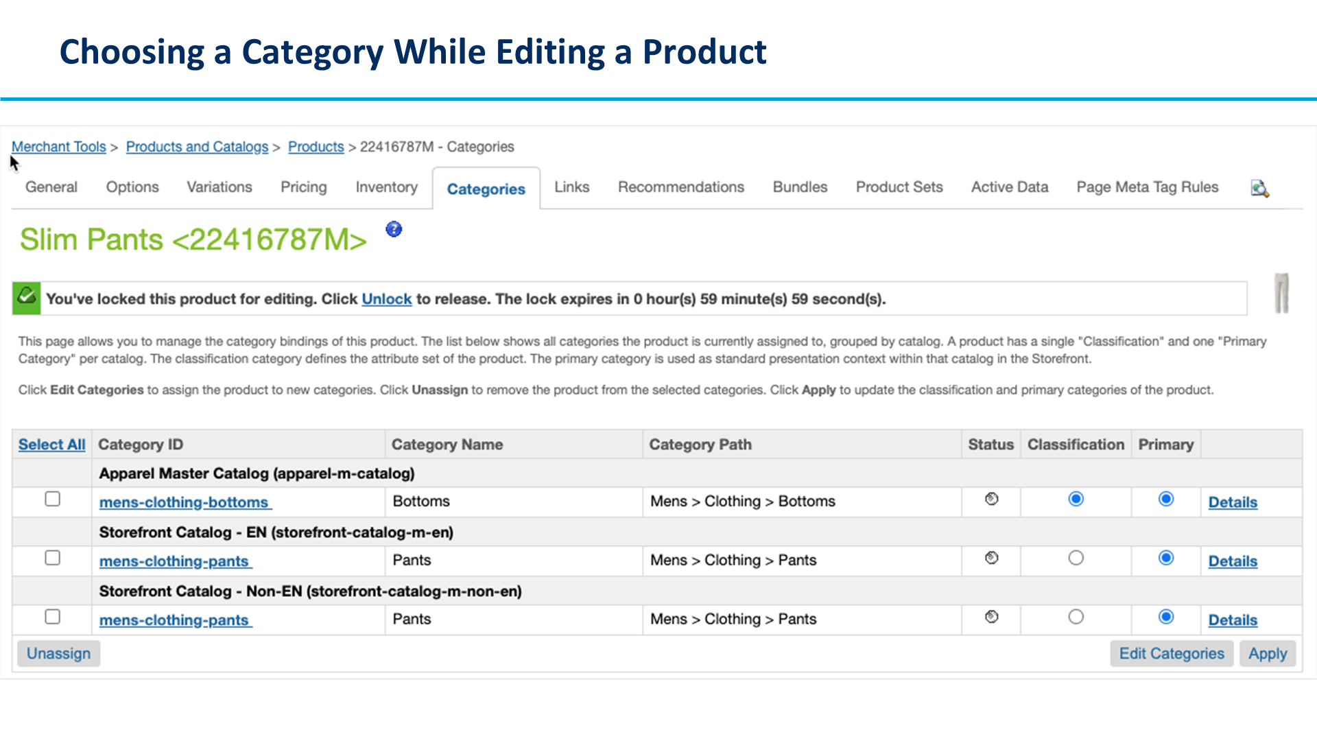 Choosing a Category While Editing a Product