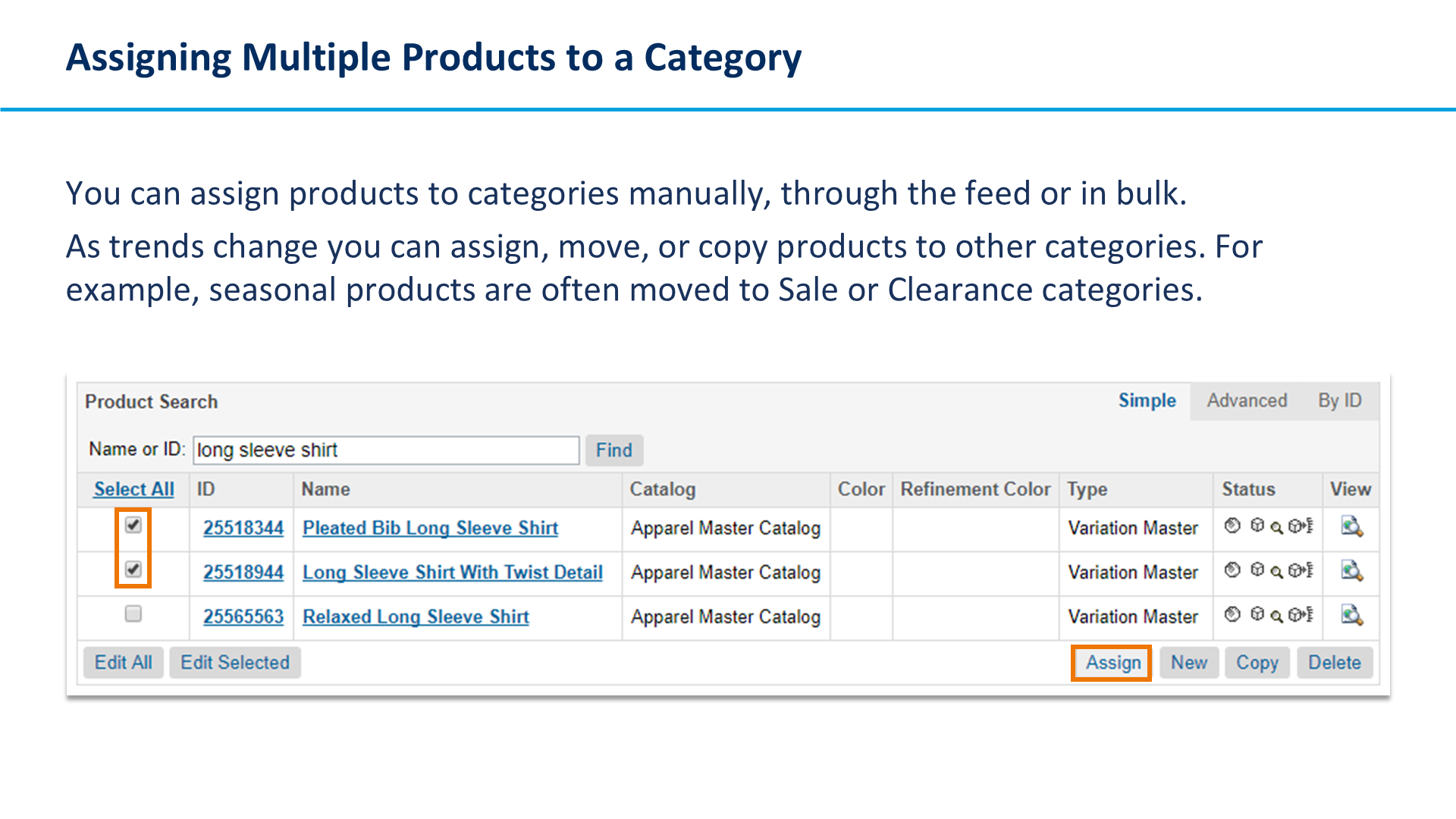 Assigning Multiple Products to a Category