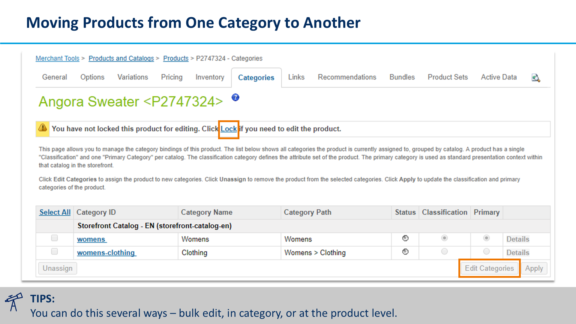Moving Products from One Category to Another