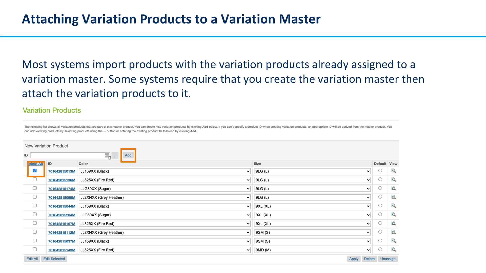 Attaching Variation Products to a Variation Master