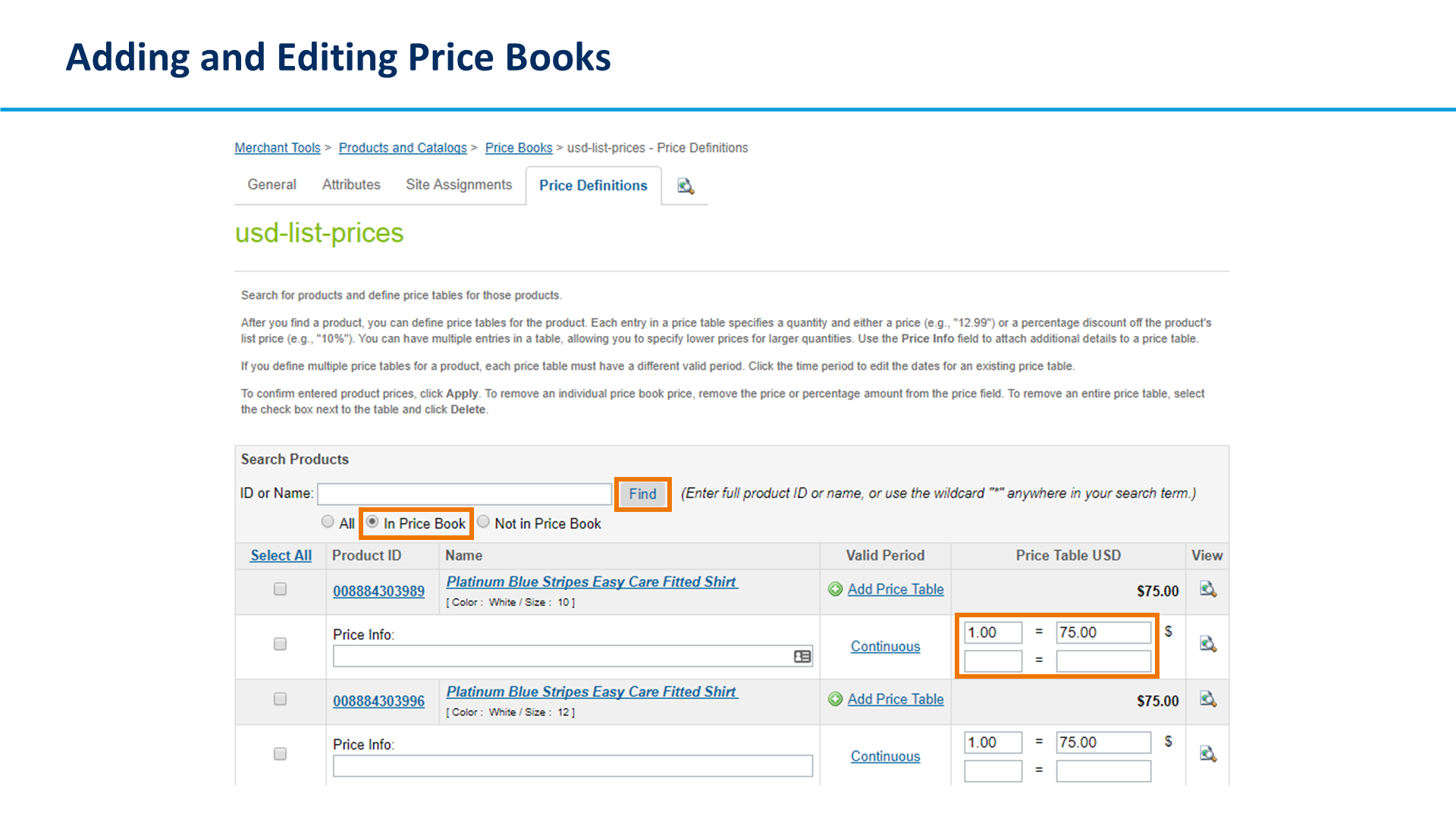 Adding and Editing Price Books