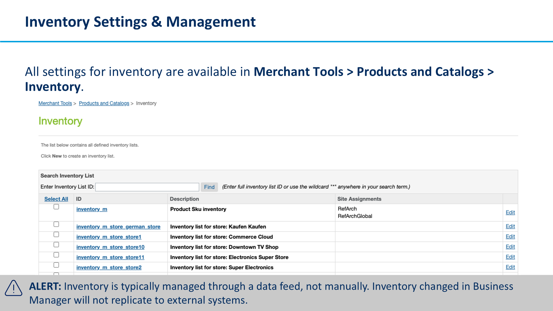 Inventory Settings & Management