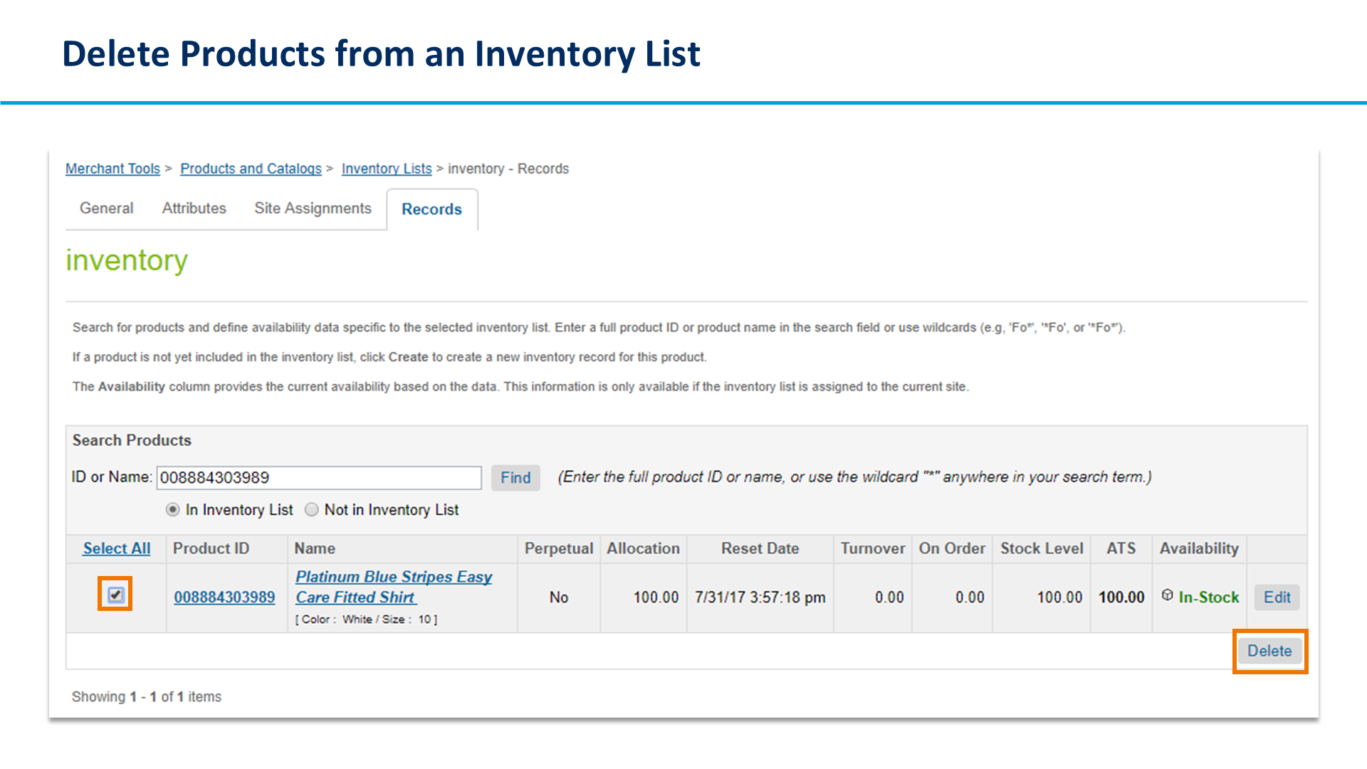 Delete Products from an Inventory List