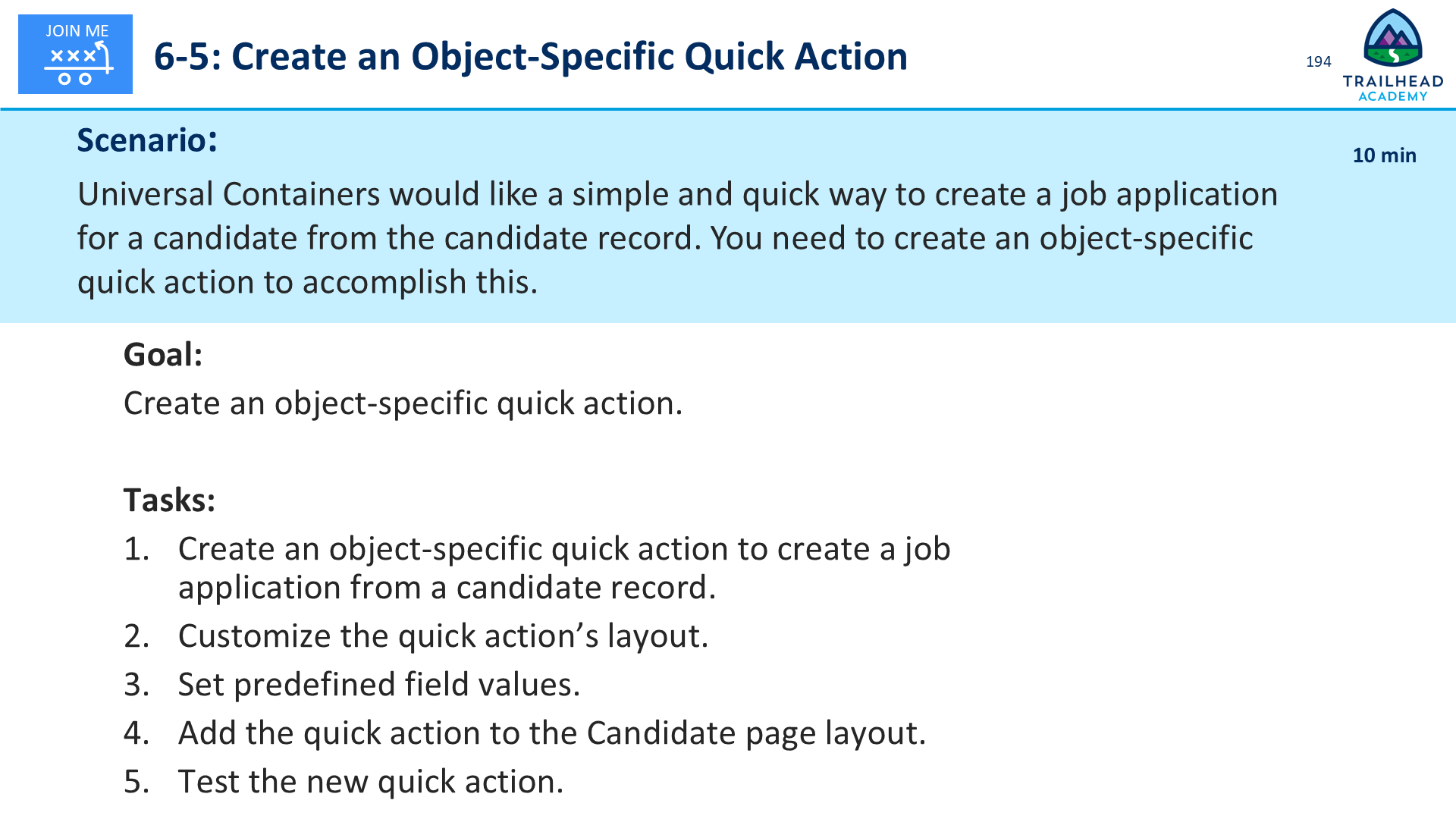 6-5: Create an Object-Specific Quick Action