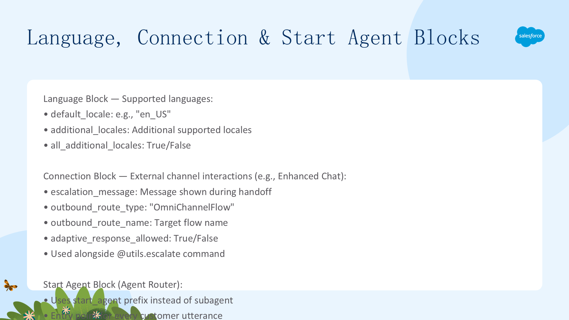 Language、Connection 和 Start Agent 块
